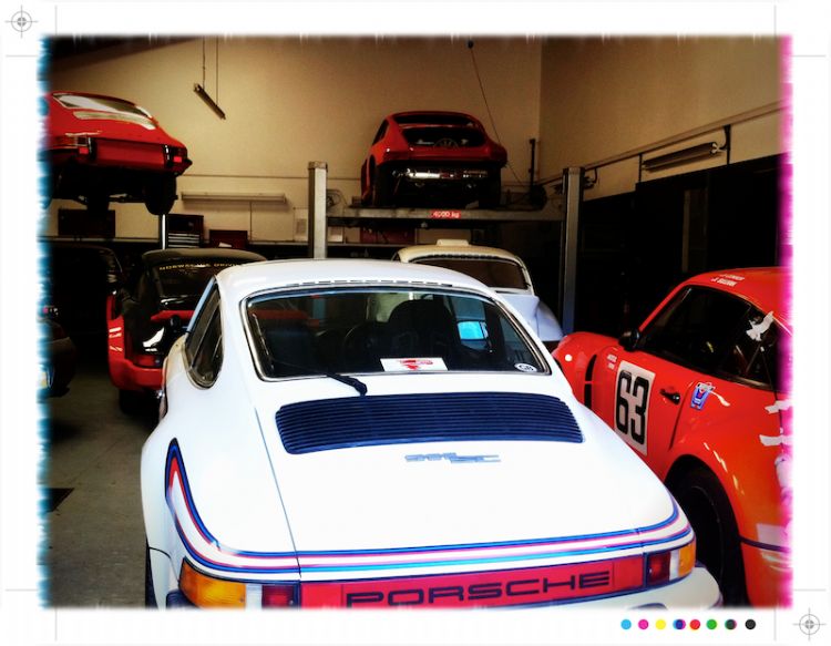Servicing Workshop full of Classic Porsche