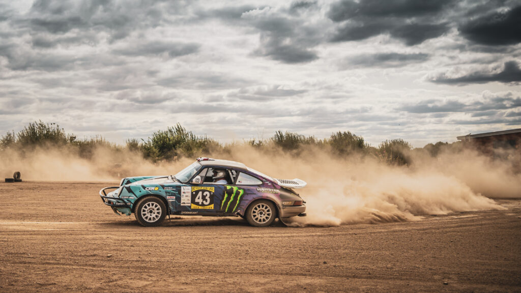 Simon takes guests for passenger rides in Ken Block and Alex Gelsomino's Safari 911.